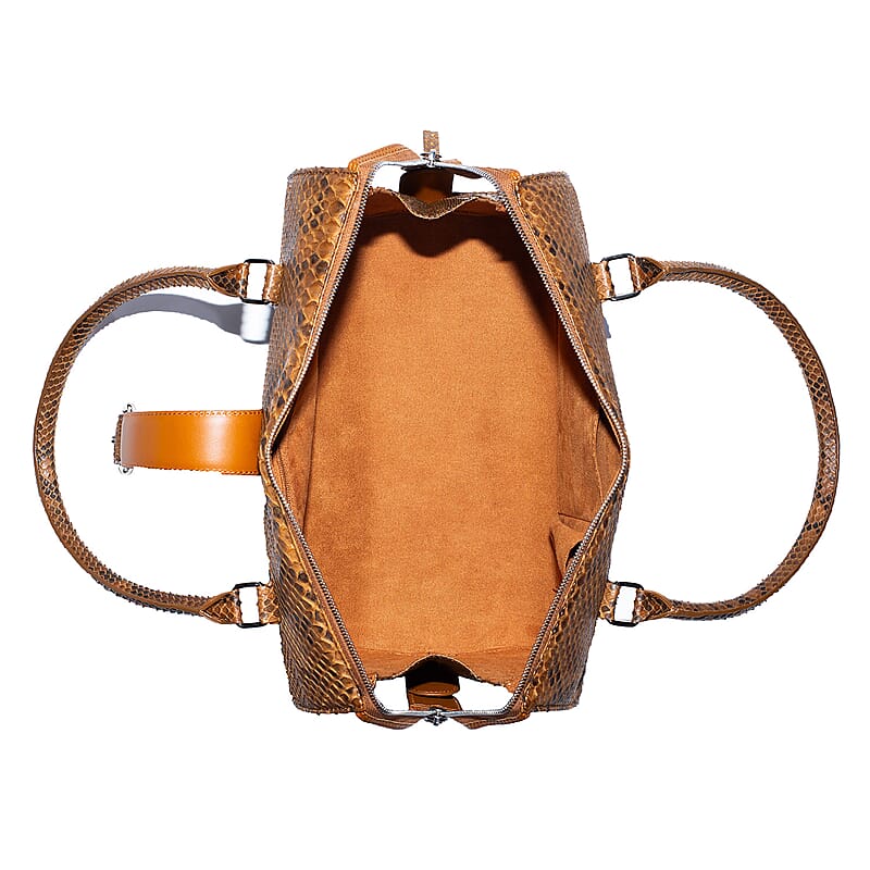 Becky's Birthday Pick The Grand Pelle Handcrafted Camel Genuine Python Leather Barrel Bag