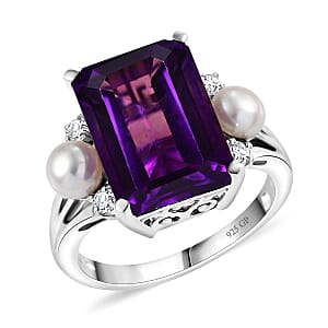 GP Royal Art Deco Collection African Amethyst and Multi Gemstone 8.00 ctw Ring in Rhodium Over Sterling Silver (Size 10.0)