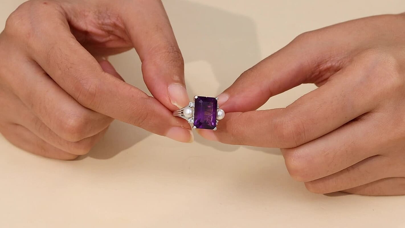 GP African Amethyst, Multi Gemstone Ring in Rhodium Over Sterling Silver (Size 10.0) 8.00 ctw