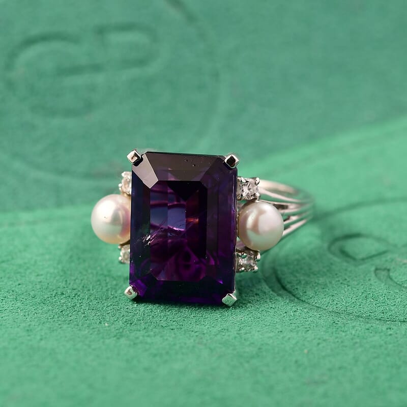 GP Royal Art Deco Collection African Amethyst and Multi Gemstone 8.00 ctw Ring in Rhodium Over Sterling Silver (Size 10.0)