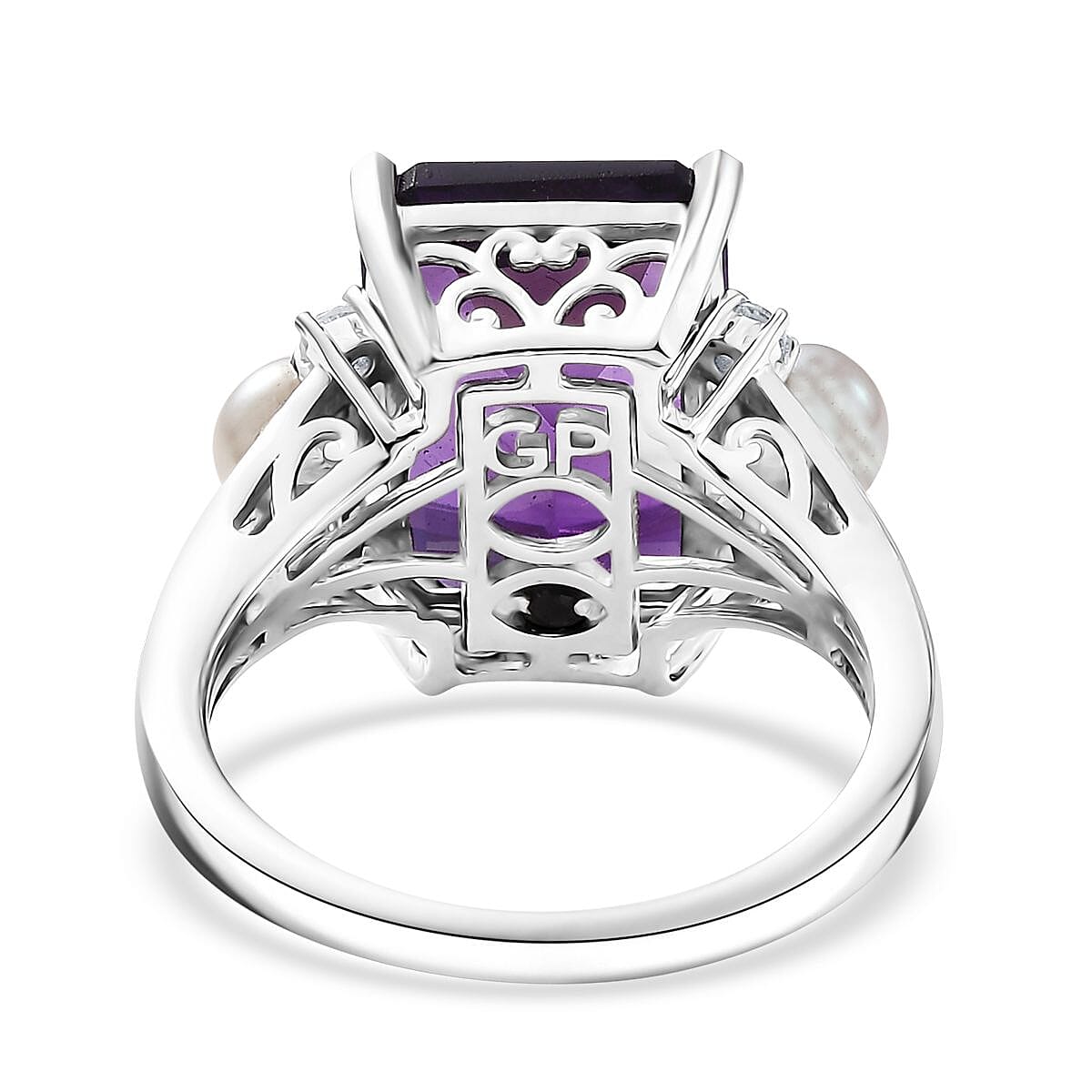 GP Royal Art Deco Collection African Amethyst and Multi Gemstone 8.00 ctw Ring in Rhodium Over Sterling Silver (Size 10.0)