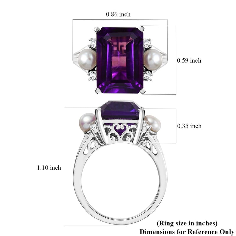 GP Royal Art Deco Collection African Amethyst and Multi Gemstone 8.00 ctw Ring in Rhodium Over Sterling Silver (Size 10.0)