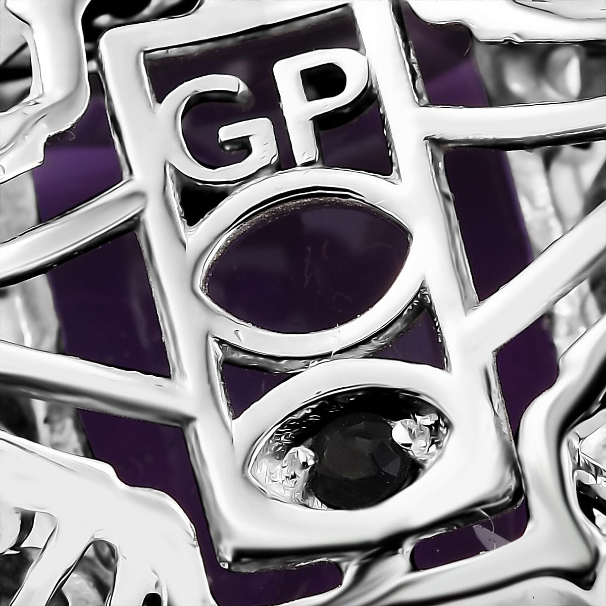 GP Royal Art Deco Collection African Amethyst and Multi Gemstone 8.00 ctw Ring in Rhodium Over Sterling Silver (Size 10.0)