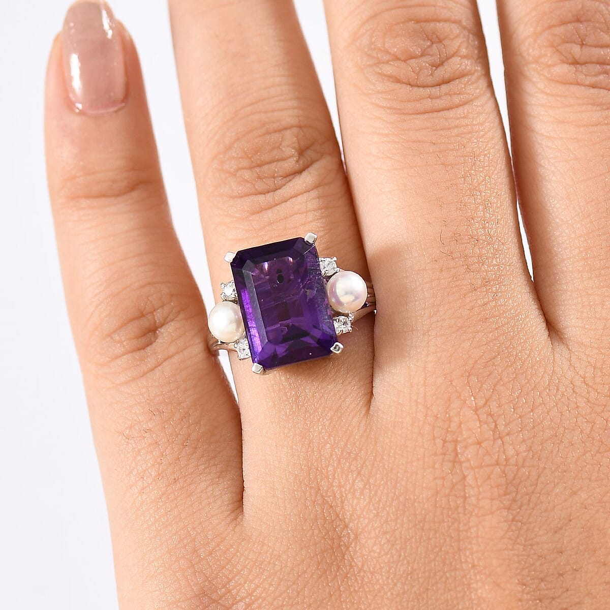 GP Royal Art Deco Collection African Amethyst and Multi Gemstone 8.00 ctw Ring in Rhodium Over Sterling Silver (Size 9.0) image number 2