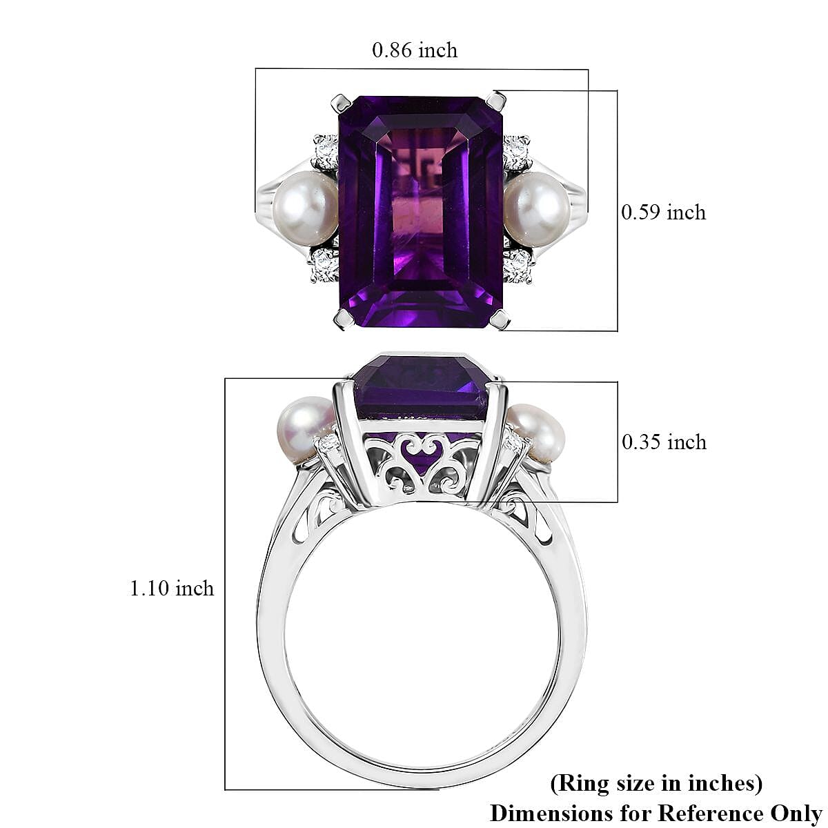 GP Royal Art Deco Collection African Amethyst and Multi Gemstone 8.00 ctw Ring in Rhodium Over Sterling Silver (Size 9.0) image number 6