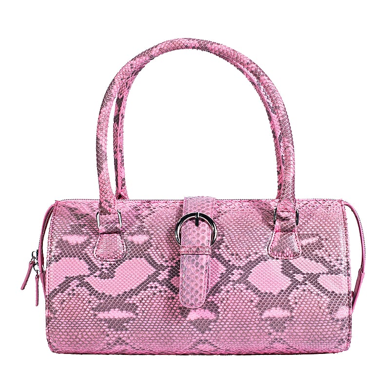 Becky's Birthday Pick The Grand Pelle Handcrafted Pink Genuine Python Leather Barrel Bag