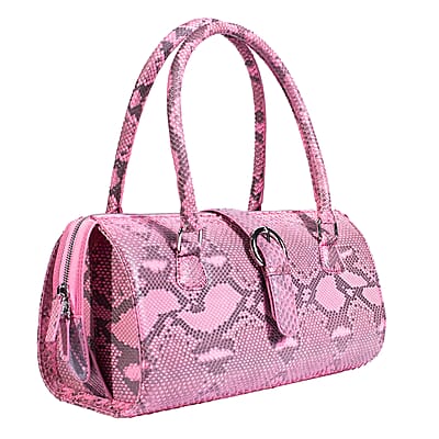 Becky's Birthday Pick The Grand Pelle Handcrafted Pink Genuine Python Leather Barrel Bag