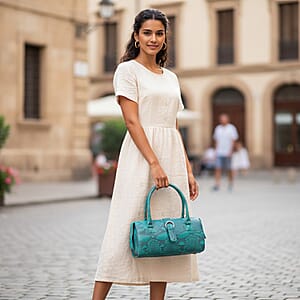 Ankur's Treasure Chest  The Grand Pelle Handcrafted Green Genuine Python Leather Barrel Bag