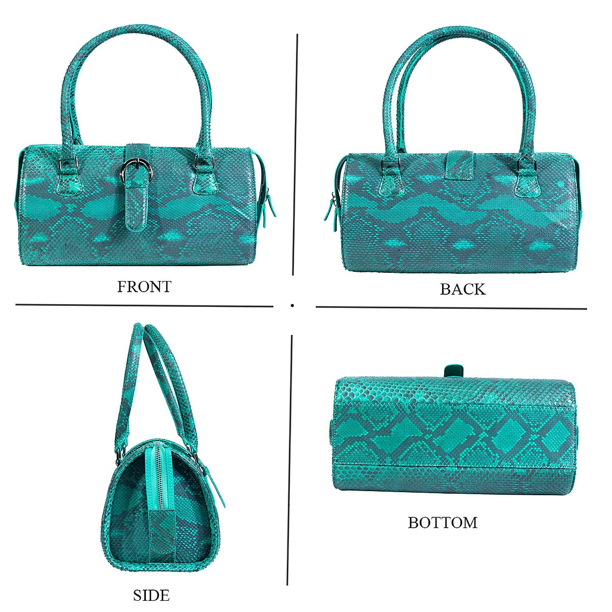 Becky's Birthday Pick The Grand Pelle Handcrafted Green Genuine Python Leather Barrel Bag image number 3