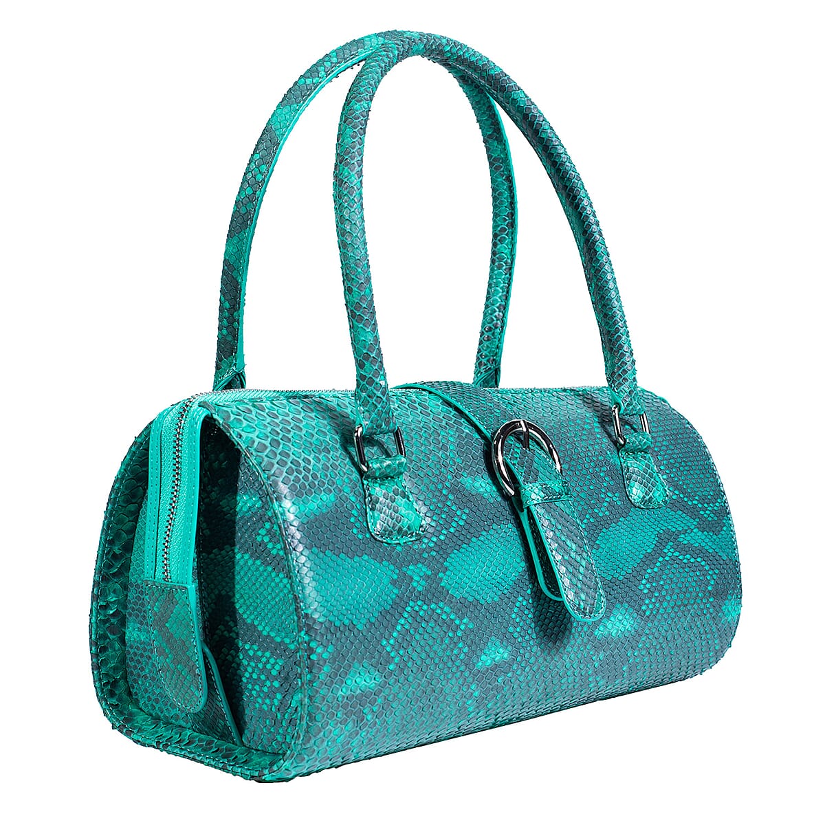 Becky's Birthday Pick The Grand Pelle Handcrafted Green Genuine Python Leather Barrel Bag image number 4