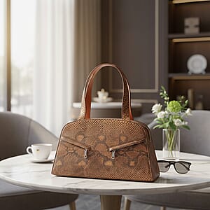 The Grand Pelle Handcrafted Camel Genuine Python Leather Trapeze Tote Bag