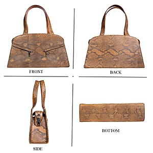 The Grand Pelle Handcrafted Camel Genuine Python Leather Trapeze Tote Bag