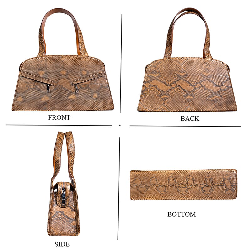 The Grand Pelle Handcrafted Camel Genuine Python Leather Trapeze Tote Bag