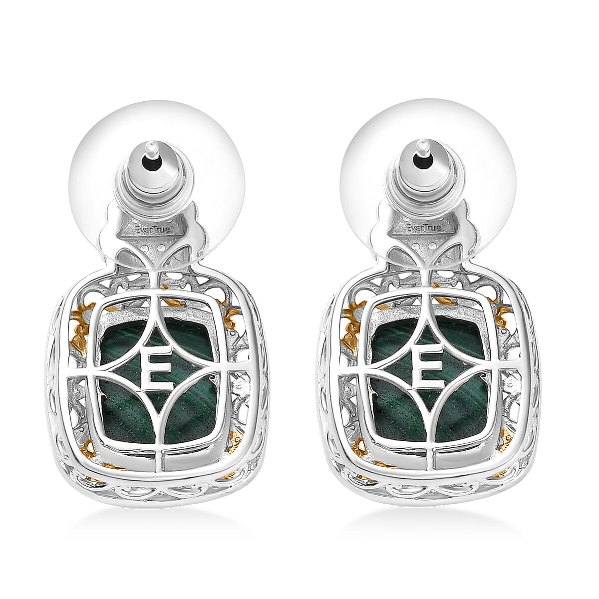 EverTrue African Malachite and White Zircon 14.85 ctw Stud Earrings in 18K YG Plated and Platinum Bond image number 4