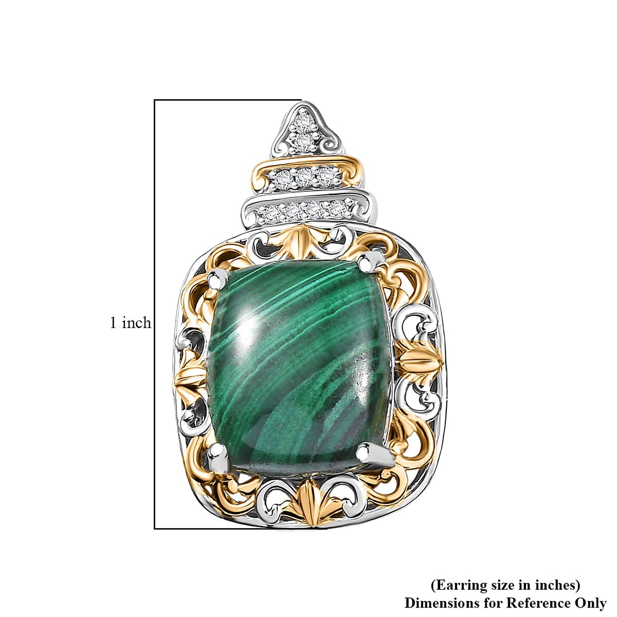 EverTrue African Malachite and White Zircon 14.85 ctw Vintage Era Earrings in 18K YG Plated and Platinum Bond