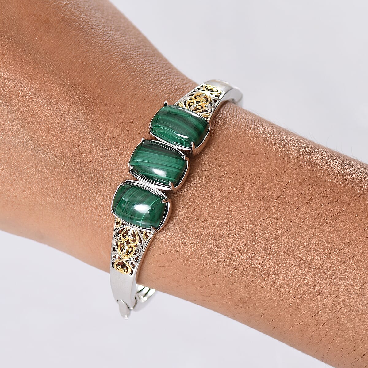 EverTrue Malachite  Full Bangle in 18K YG Plated and Platinum Bond 26.25 ctw image number 2