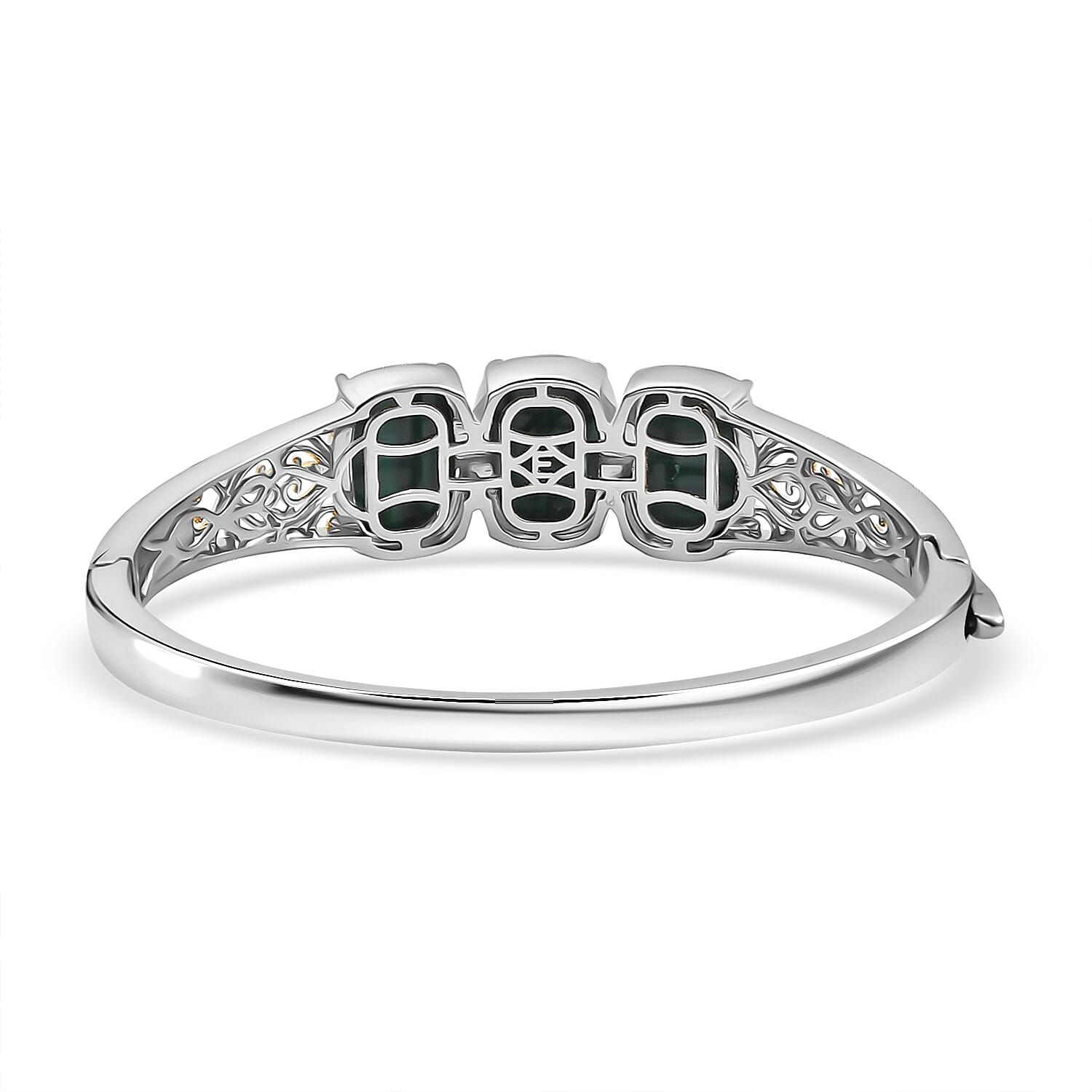 EverTrue African Malachite 26.25 ctw Vintage Filigree Bangle Bracelet in 18K YG Plated and Platinum Bond (6.50 In)