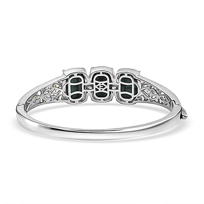 EverTrue African Malachite 26.25 ctw Vintage Filigree Bangle Bracelet in 18K YG Plated and Platinum Bond (6.50 In)