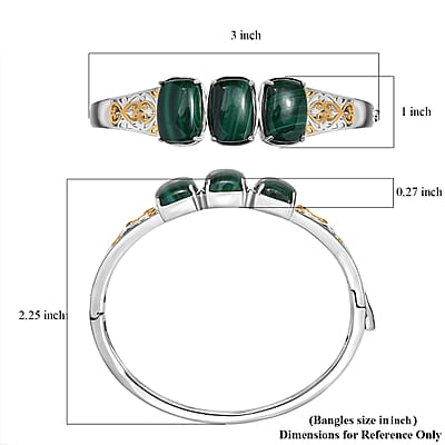 EverTrue African Malachite 26.25 ctw Vintage Filigree Bangle Bracelet in 18K YG Plated and Platinum Bond (6.50 In)