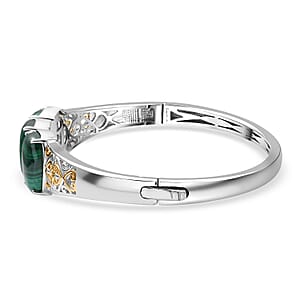 EverTrue African Malachite 26.25 ctw Vintage Filigree Bangle Bracelet in 18K YG Plated and Platinum Bond (7.25 In) 