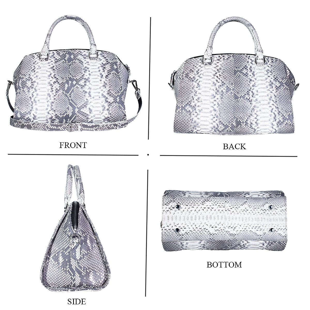 The Grand Pelle Handcrafted Natural Genuine Python Leather Satchel Bag with Shoulder Strap image number 3