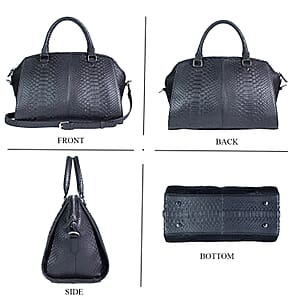 The Grand Pelle Handcrafted Black Genuine Python Leather Satchel Bag with Shoulder Strap