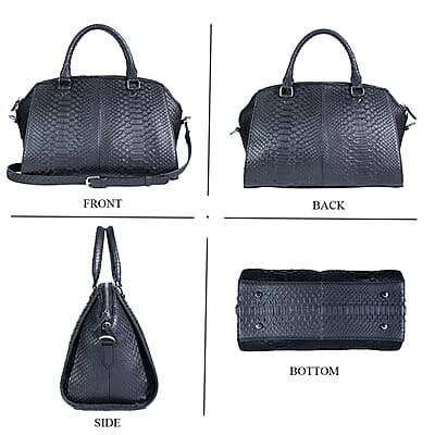 The Grand Pelle Handcrafted Black Genuine Python Leather Satchel Bag with Shoulder Strap