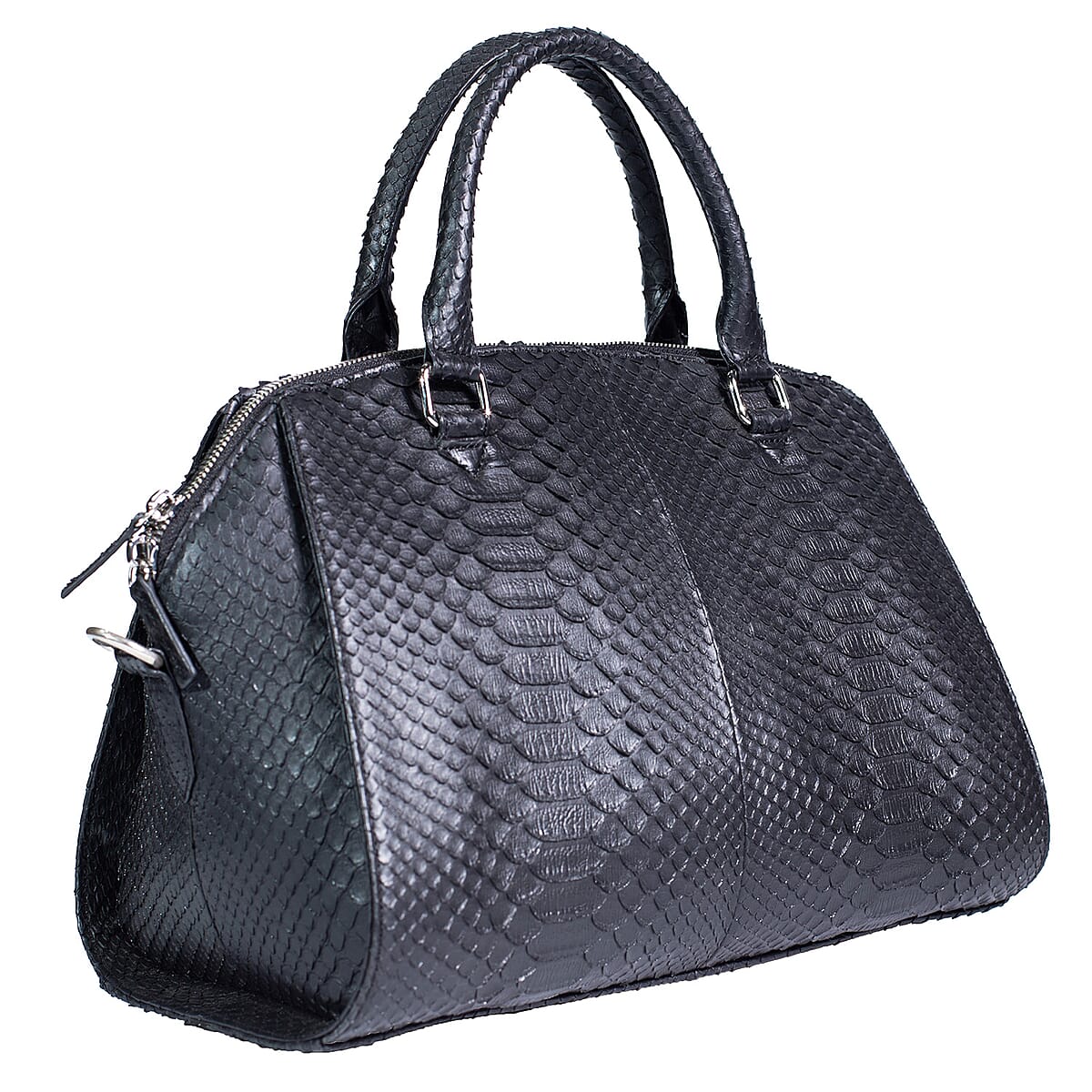 The Grand Pelle Handcrafted Black Genuine Python Leather Satchel Bag with Shoulder Strap image number 4