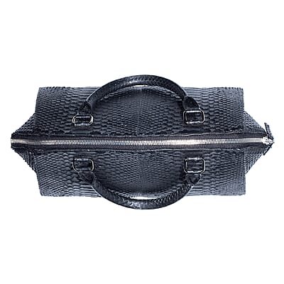The Grand Pelle Handcrafted Black Genuine Python Leather Satchel Bag with Shoulder Strap