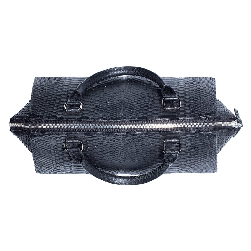 The Grand Pelle Handcrafted Black Genuine Python Leather Satchel Bag with Shoulder Strap