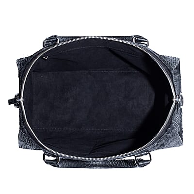The Grand Pelle Handcrafted Black Genuine Python Leather Satchel Bag with Shoulder Strap