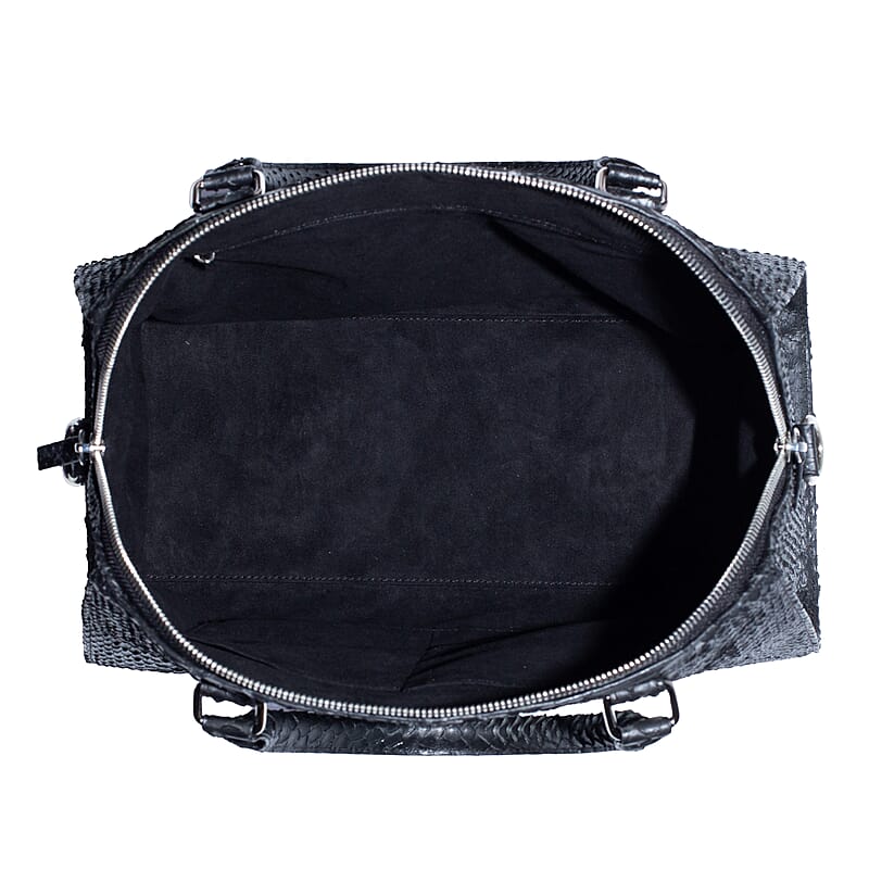 The Grand Pelle Handcrafted Black Genuine Python Leather Satchel Bag with Shoulder Strap