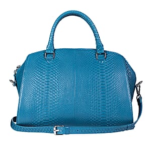 The Grand Pelle Handcrafted Blue Genuine Python Leather Satchel Bag with Shoulder Strap