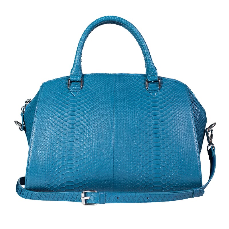 The Grand Pelle Handcrafted Blue Genuine Python Leather Satchel Bag with Shoulder Strap