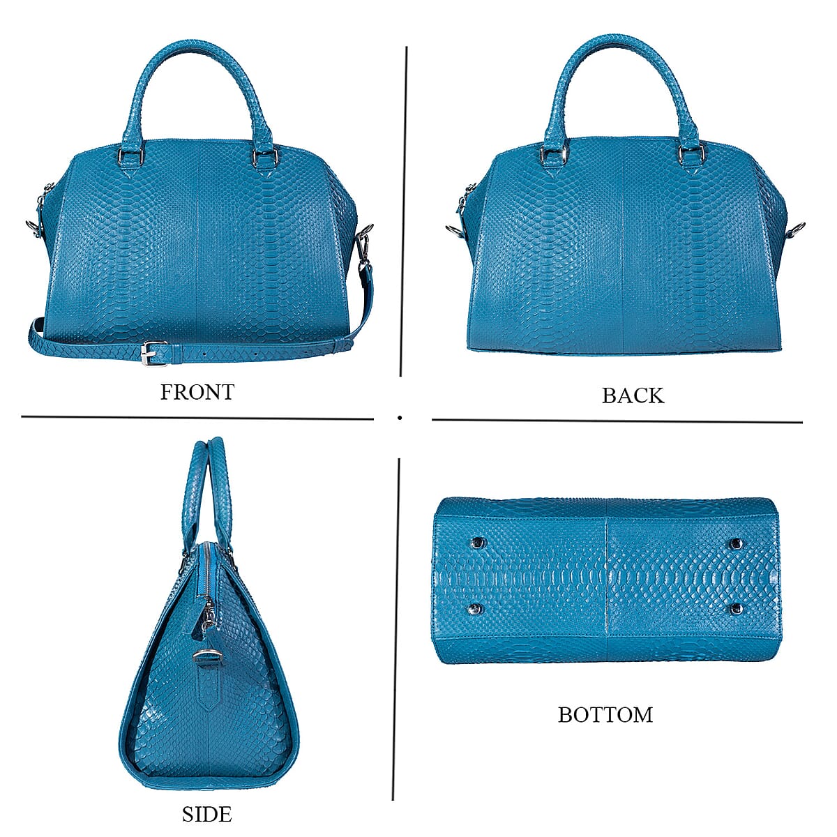 The Grand Pelle Handcrafted Blue Genuine Python Leather Satchel Bag with Shoulder Strap image number 3