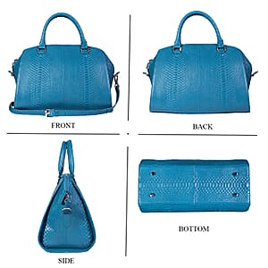 The Grand Pelle Handcrafted Blue Genuine Python Leather Satchel Bag with Shoulder Strap