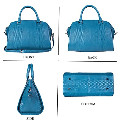 The Grand Pelle Handcrafted Blue Genuine Python Leather Satchel Bag with Shoulder Strap