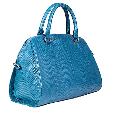The Grand Pelle Handcrafted Blue Genuine Python Leather Satchel Bag with Shoulder Strap