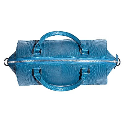 The Grand Pelle Handcrafted Blue Genuine Python Leather Satchel Bag with Shoulder Strap