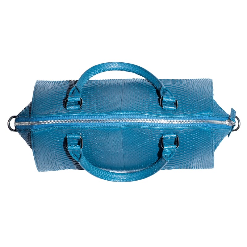 The Grand Pelle Handcrafted Blue Genuine Python Leather Satchel Bag with Shoulder Strap