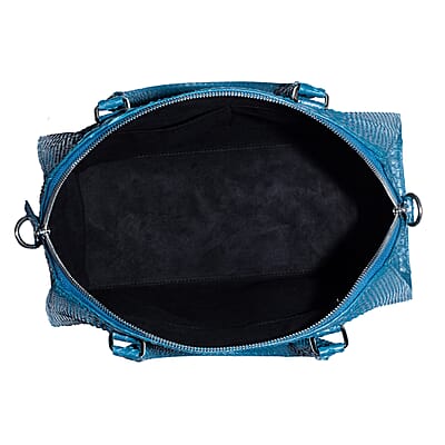 The Grand Pelle Handcrafted Blue Genuine Python Leather Satchel Bag with Shoulder Strap