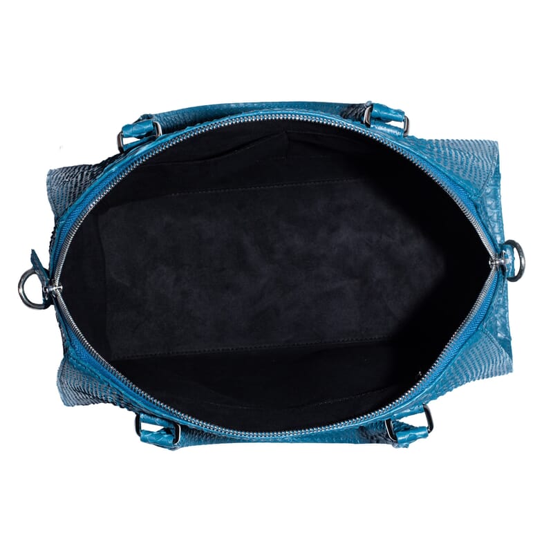 The Grand Pelle Handcrafted Blue Genuine Python Leather Satchel Bag with Shoulder Strap