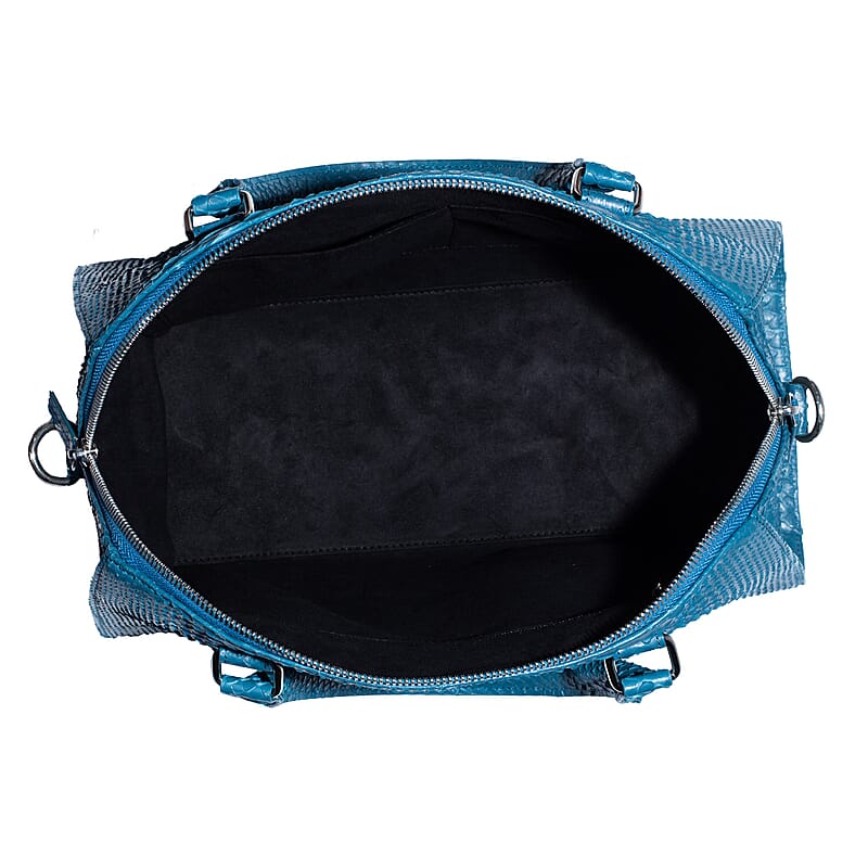 The Grand Pelle Handcrafted Blue Genuine Python Leather Satchel Bag with Shoulder Strap