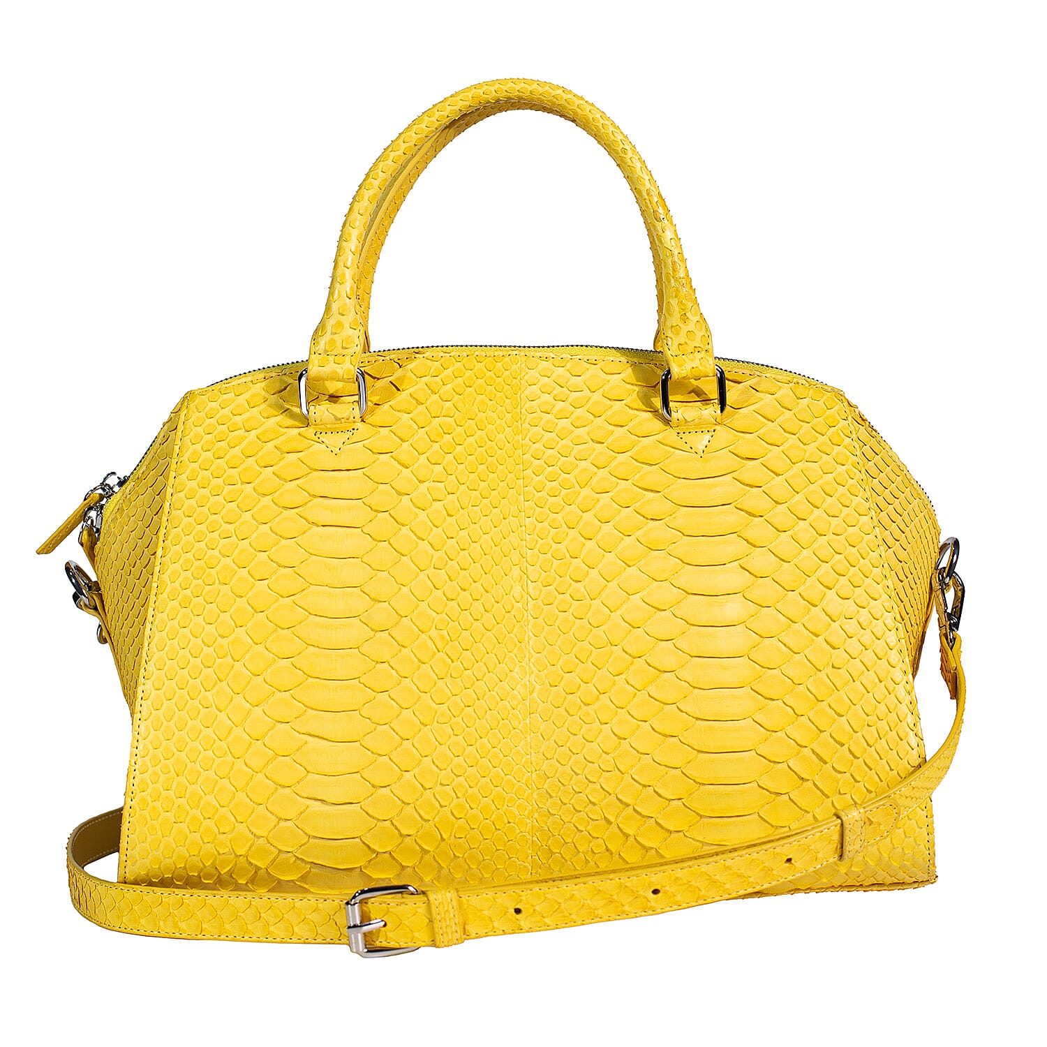The Grand Pelle Handcrafted Yellow Genuine Python Leather Satchel Bag with Shoulder Strap