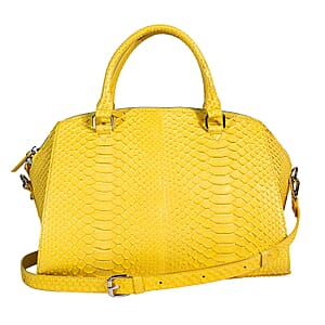 The Grand Pelle Handcrafted Yellow Genuine Python Leather Satchel Bag with Shoulder Strap