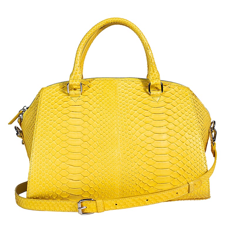 The Grand Pelle Handcrafted Yellow Genuine Python Leather Satchel Bag with Shoulder Strap