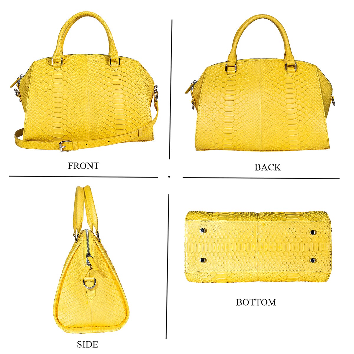 The Grand Pelle Handcrafted Yellow Genuine Python Leather Satchel Bag with Shoulder Strap image number 3
