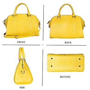 The Grand Pelle Handcrafted Yellow Genuine Python Leather Satchel Bag with Shoulder Strap