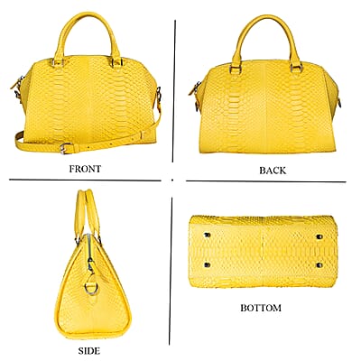 The Grand Pelle Handcrafted Yellow Genuine Python Leather Satchel Bag with Shoulder Strap