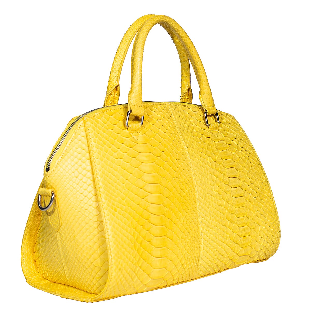 The Grand Pelle Handcrafted Yellow Genuine Python Leather Satchel Bag with Shoulder Strap image number 4